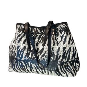 L.A.M.B. Tote Zebra Leather Straps Expandable Magnetic Closure Large ✨EUC